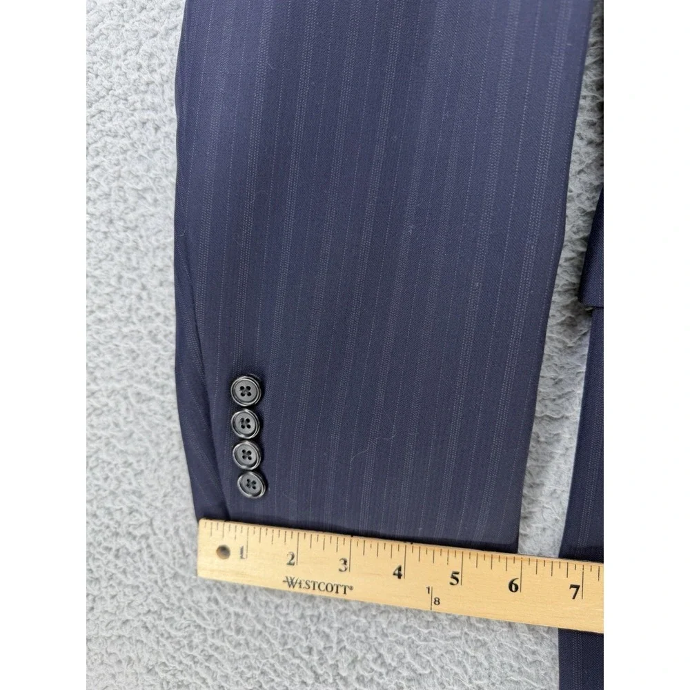 Hickey Freeman Navy Blue Gray Stripe Blazer 46 XLG Loro‎ Piana Suit Jacket